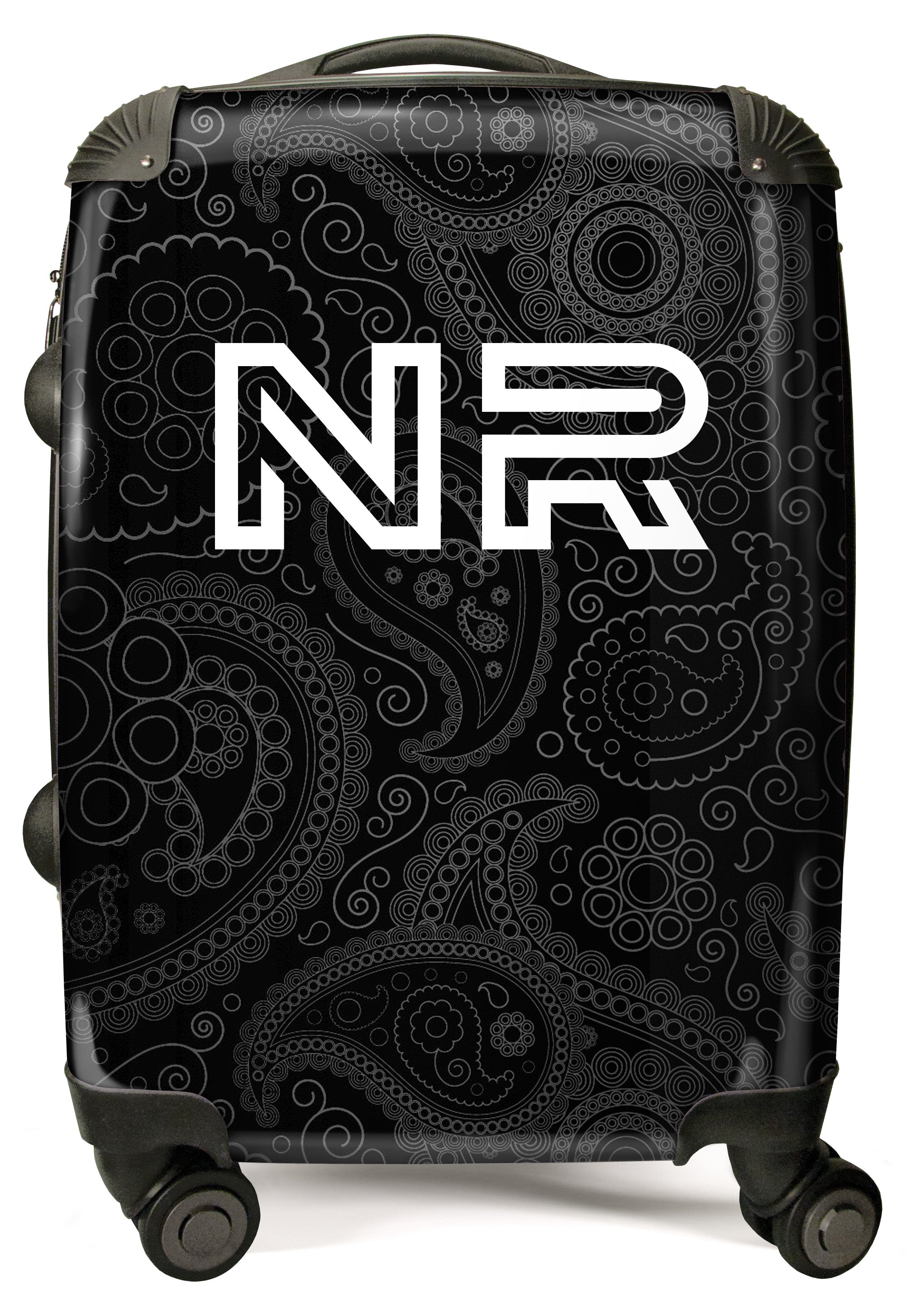 PERSONALIZED BLACK SWIRL PRINT INITIAL LUGGAGE