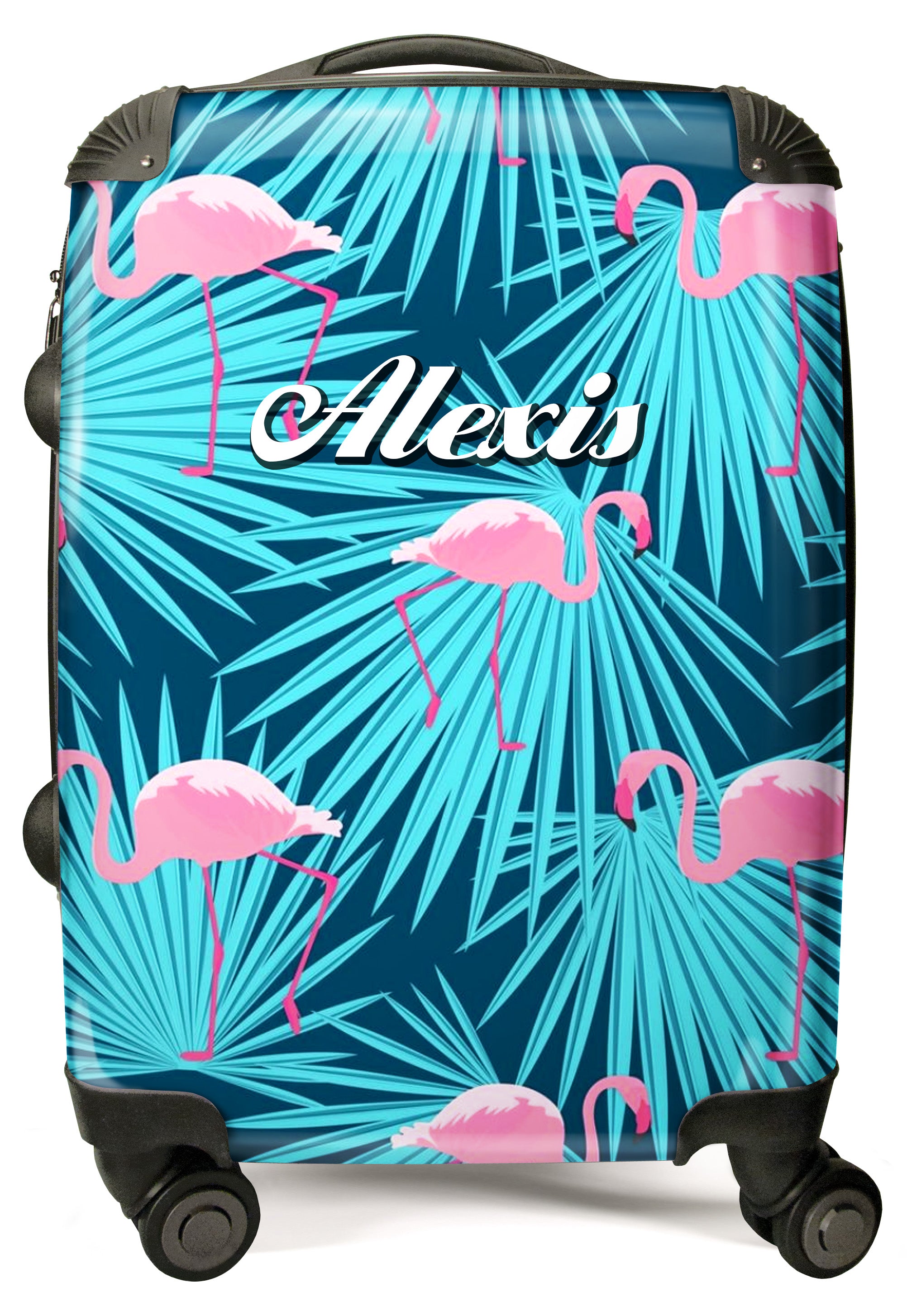 PERSONALIZED BLUE AND PINK FLAMINGO PRINT NAME LUGGAGE