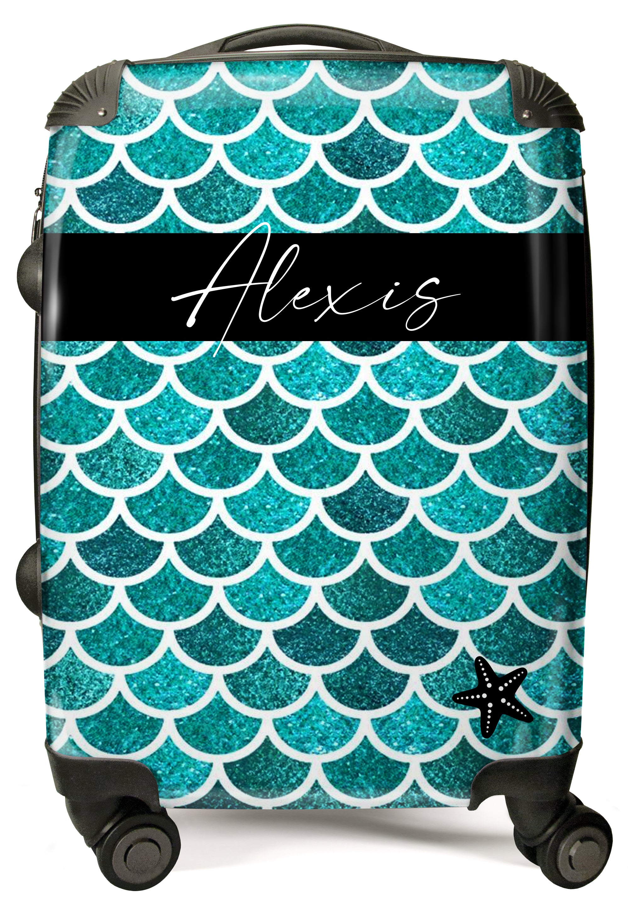 PERSONALIZED BLUE MERMAID PRINT NAME SUITCASE