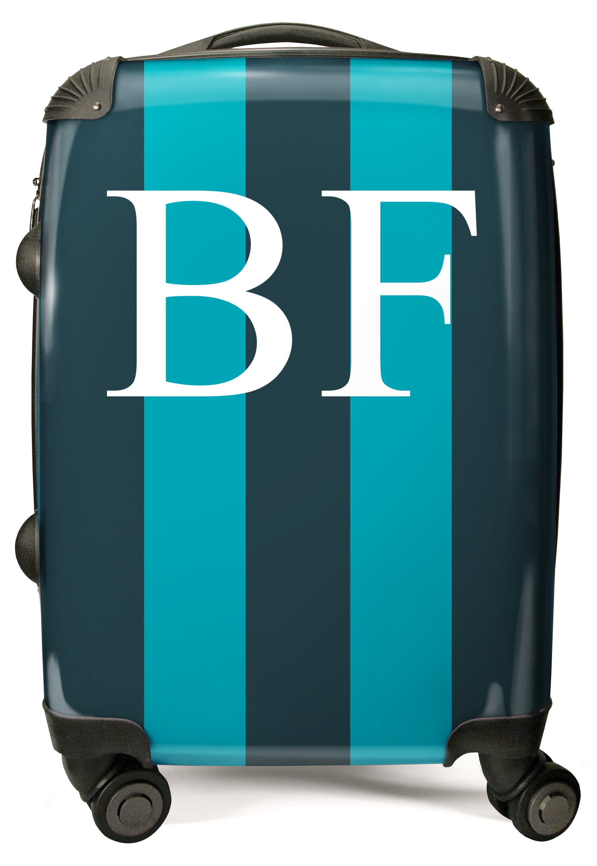 PERSONALIZED BLUE STRIPE WITH BLACK FONT INITIAL LUGGAGE