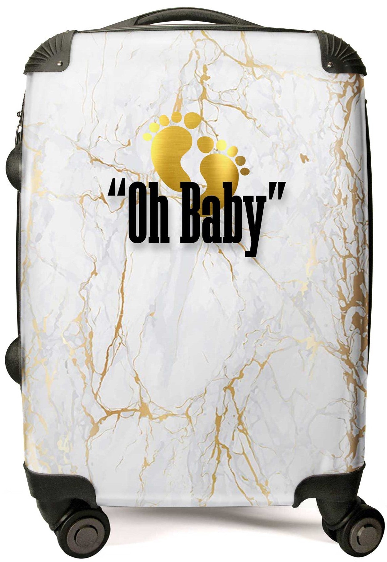 PERSONALIZED OH BABY WHITE AND GOLD MARBLE SUITCASE