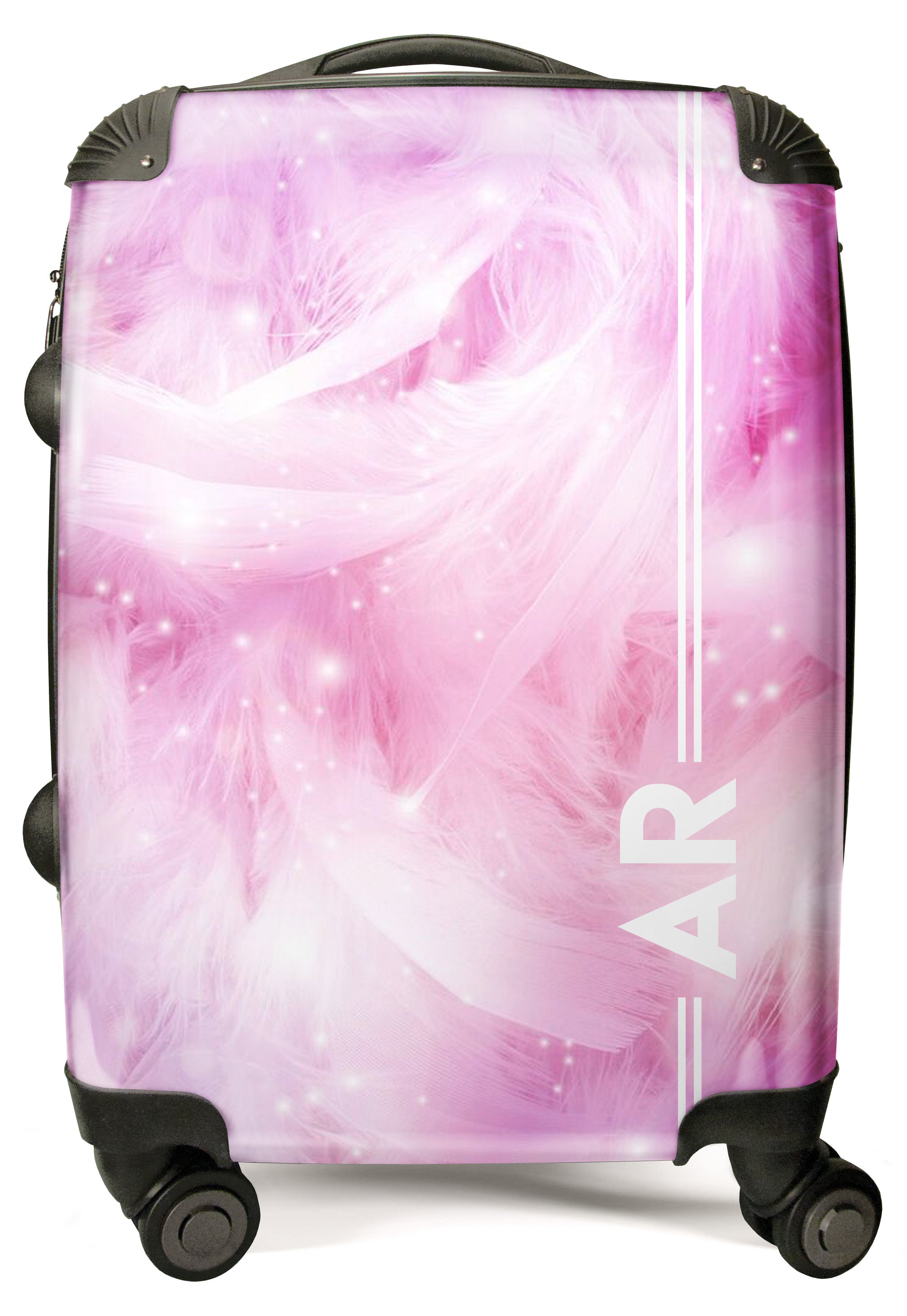 PERSONALIZED PINK AND WHITE SWIRL WITH WHITE FONT INITIAL LUGGAGE