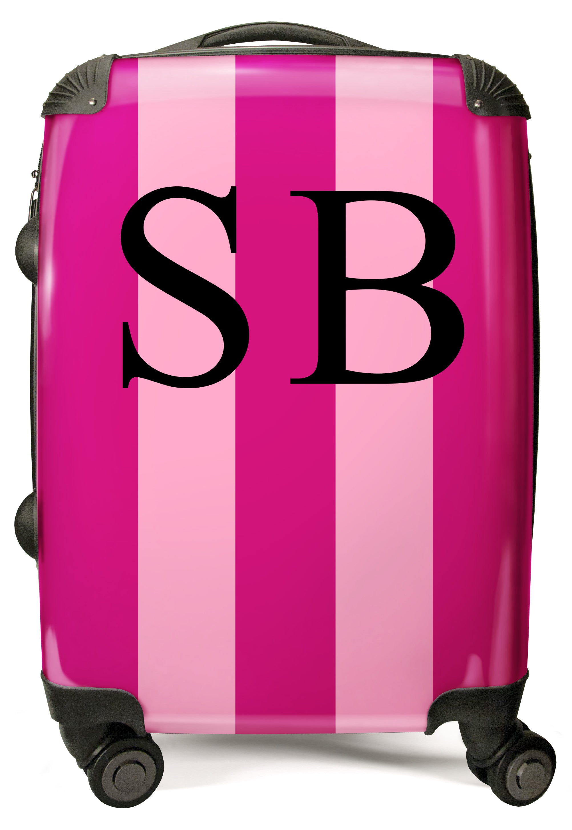 PERSONALIZED PINK STRIPE WITH BLACK FONT INITIAL LUGGAGE