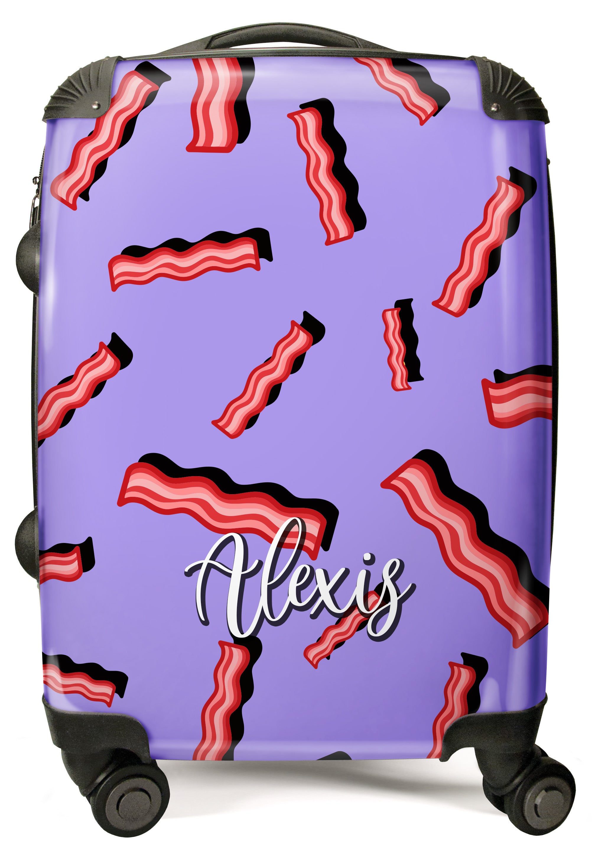 PERSONALIZED PURPLE BACON PRINT NAME SUITCASE