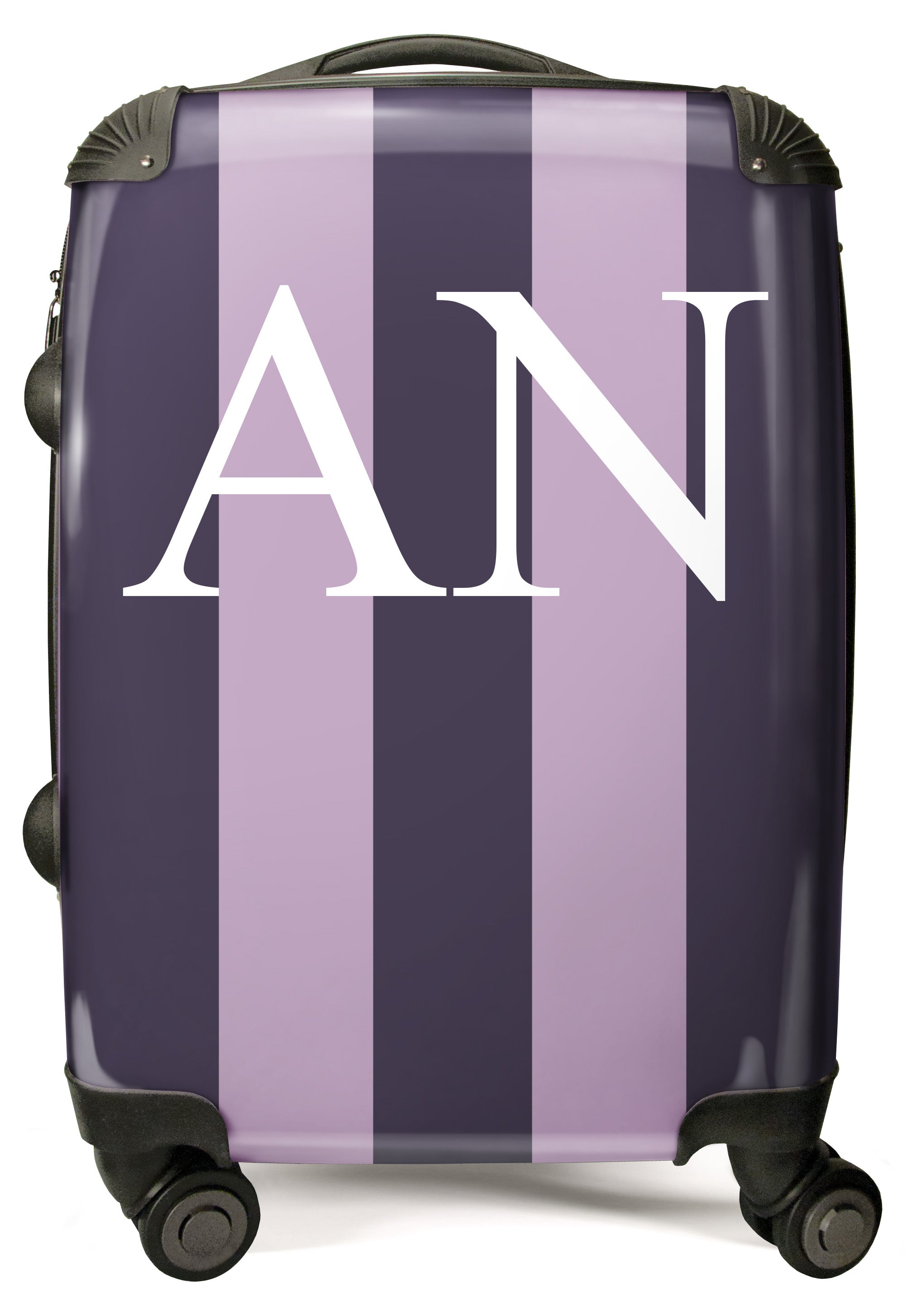 PERSONALIZED PURPLE STRIPE WITH BLACK FONT INITIAL LUGGAGE
