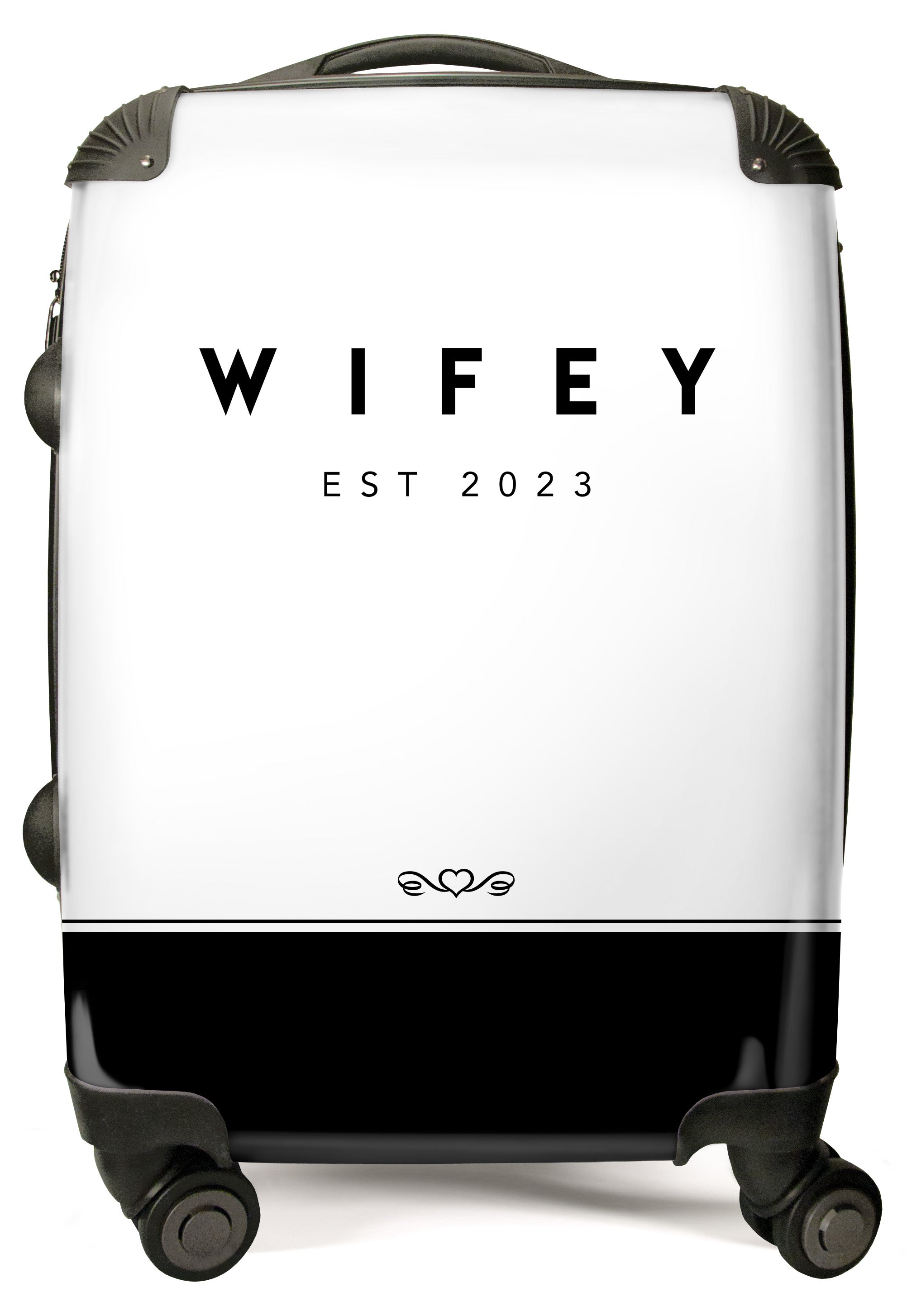 PERSONALIZED WHITE AND BLACK WIFEY PRINT LUGGAGE