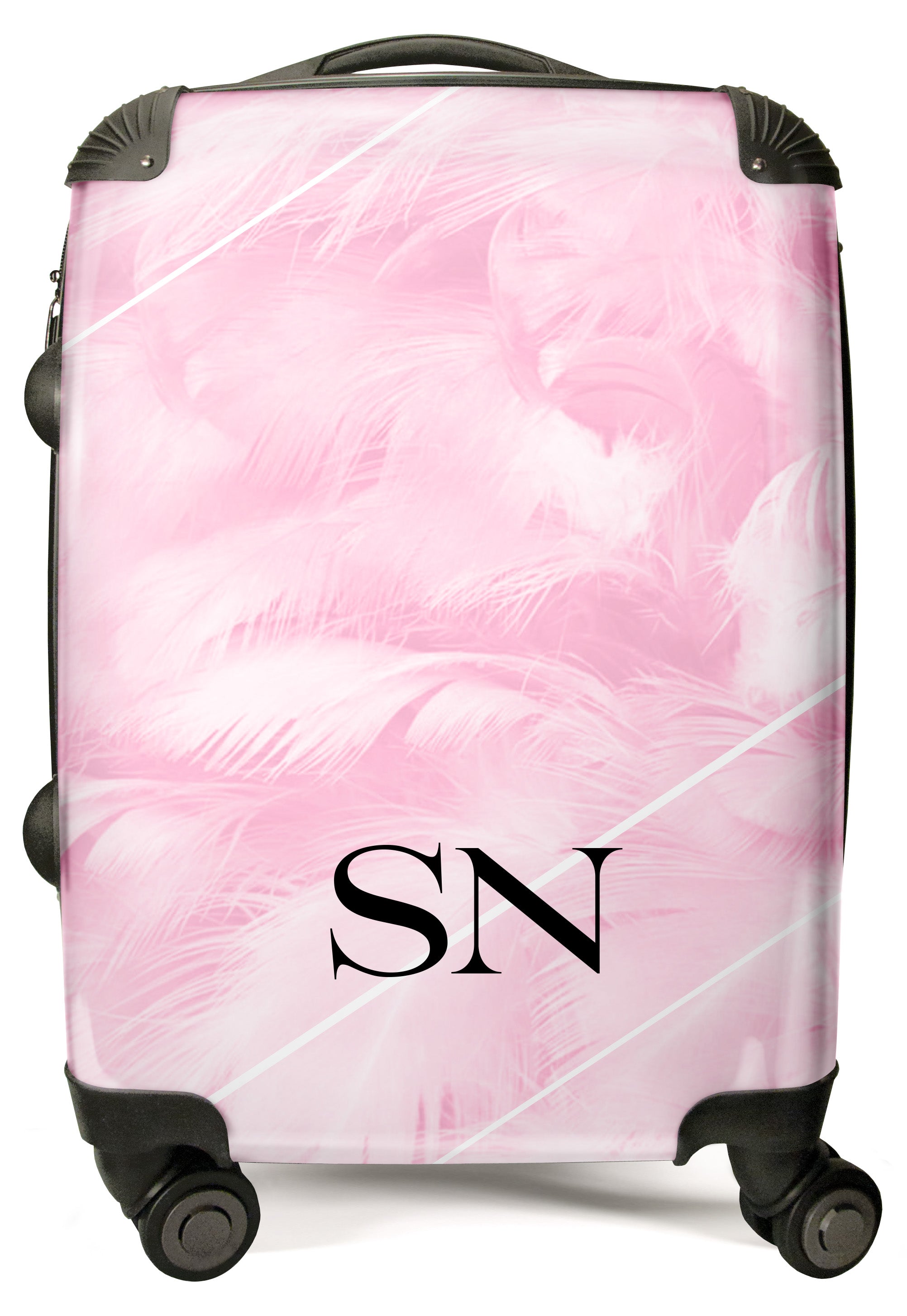 PERSONALIZED WHITE AND PINK WITH BLACK FONT INITIAL SUITCASE